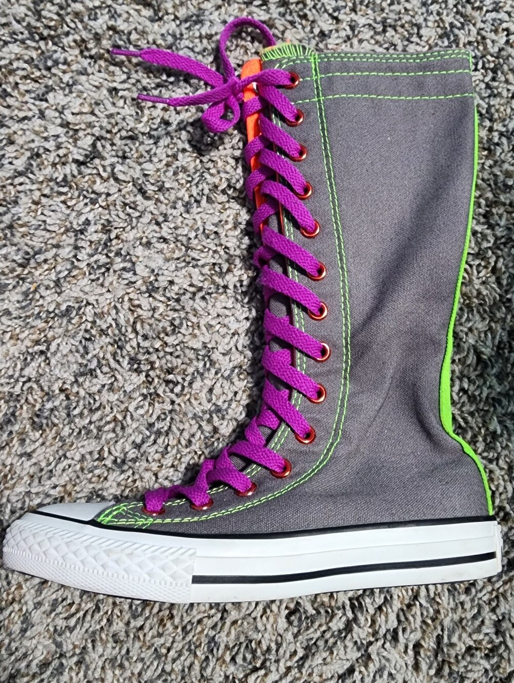 Rare Chuck Taylor All Star X-Hi Knee High  Converse Sneakers Gray/Purple Laces - Picture 4 of 12